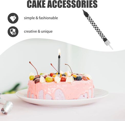 Birthday Candles for Cake, 12Pcs Racing Cars Themed Black and White Checkered Flag Happy Birthday Candles Cupcake Topper, Birthday Candle for Racing Cars Party Decoration Boys Children in Kuwait