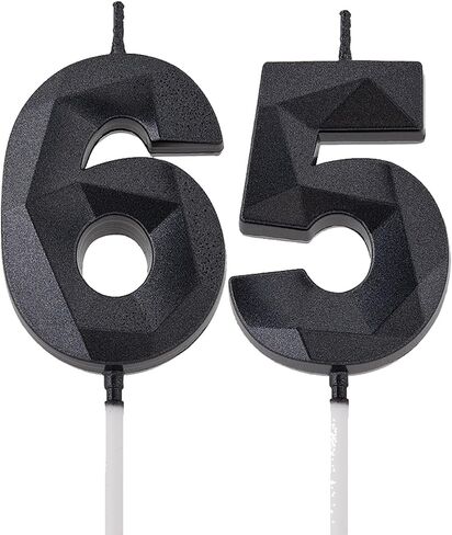 شموع عيد ميلاد سوداء مقاس 2 بوصة 65 و56، شموع ماسية ثلاثية الأبعاد رقم 65 و56 لتزيين الكيك للرجال والنساء وحفلات أعياد الميلاد in Saudi Arabia