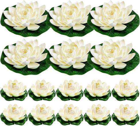 16Pcs Artificial Floating Pool Flowers, 7in & 4in Fake Water Lily Pads Flowers, Lotus Flower Floating Pool Decorations in Saudi Arabia