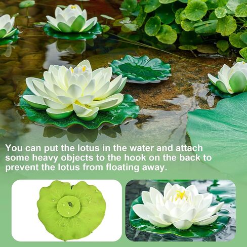 16Pcs Artificial Floating Pool Flowers, 7in & 4in Fake Water Lily Pads Flowers, Lotus Flower Floating Pool Decorations in Saudi Arabia
