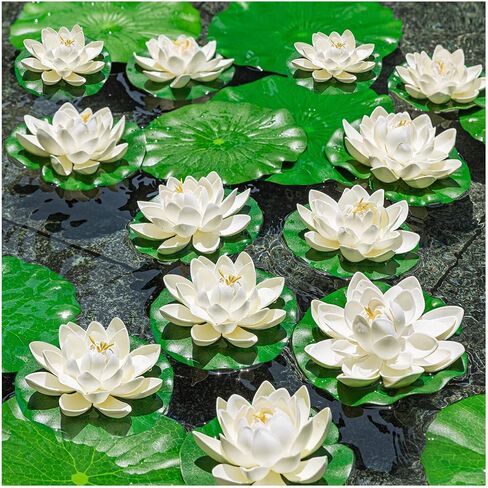16Pcs Artificial Floating Pool Flowers, 7in & 4in Fake Water Lily Pads Flowers, Lotus Flower Floating Pool Decorations in Saudi Arabia