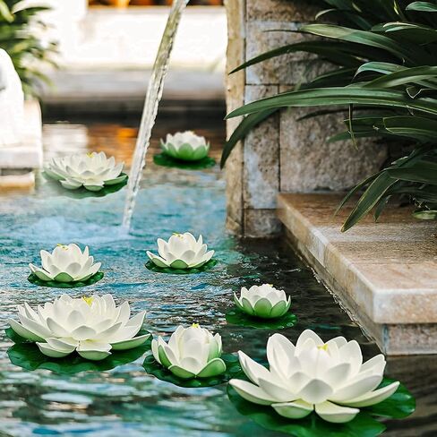 16Pcs Artificial Floating Pool Flowers, 7in & 4in Fake Water Lily Pads Flowers, Lotus Flower Floating Pool Decorations in Saudi Arabia