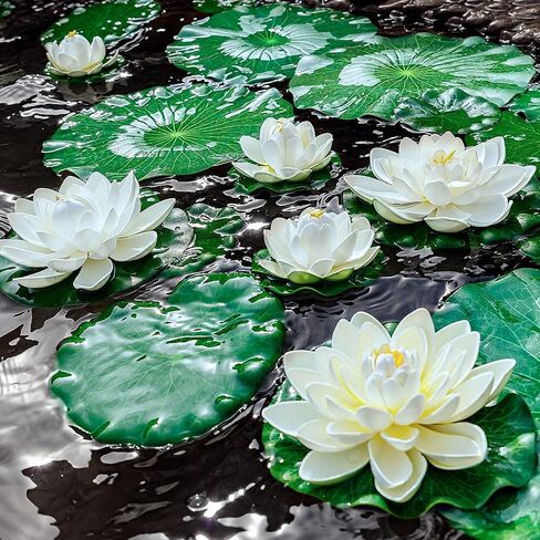 16Pcs Artificial Floating Pool Flowers, 7in & 4in Fake Water Lily Pads Flowers, Lotus Flower Floating Pool Decorations in Saudi Arabia