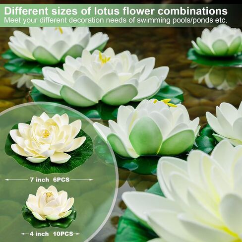16Pcs Artificial Floating Pool Flowers, 7in & 4in Fake Water Lily Pads Flowers, Lotus Flower Floating Pool Decorations in Saudi Arabia