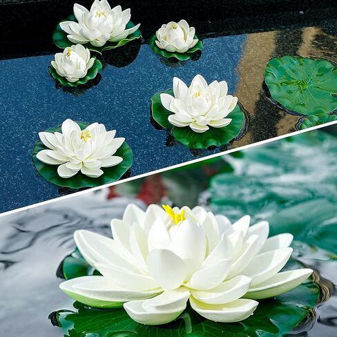 16Pcs Artificial Floating Pool Flowers, 7in & 4in Fake Water Lily Pads Flowers, Lotus Flower Floating Pool Decorations in Saudi Arabia