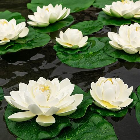 16Pcs Artificial Floating Pool Flowers, 7in & 4in Fake Water Lily Pads Flowers, Lotus Flower Floating Pool Decorations in Saudi Arabia