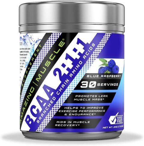 BCAA 2:1:1 Branched Chain Amino Acids Supplement | 6000 Mg Per Serving | 60 Servings Per Bottle | Blue Raspberry Flavor in Saudi Arabia