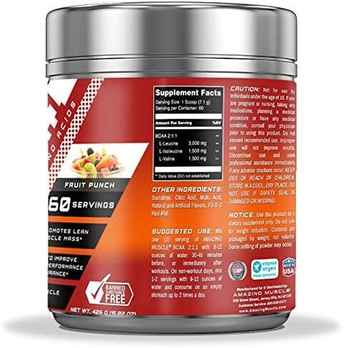 BCAA 2:1:1 Branched Chain Amino Acids Supplement | 6000 Mg Per Serving | 60 Servings Per Bottle | Blue Raspberry Flavor in Saudi Arabia