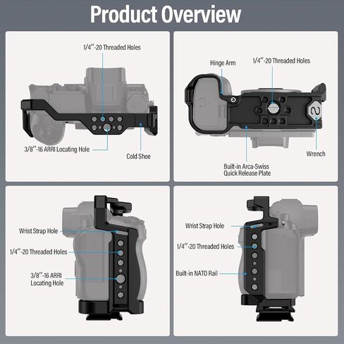 قفص كاميرا SIRUI لهاتف Nikon Z5 Z6 Z7 Z6II Z7II مع حاجز ناتو مدمج، وقاعدة من نوع Arca، وحذاء بارد، وفتحات متعددة بخيوط 1/4 بوصة و3/8 بوصة، AM-NZ-CT in Saudi Arabia