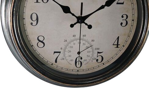 ساعة حائط داخلية وخارجية 12 بوصة مع ميزان حرارة، ساعة مقاومة للماء تعمل بالبطارية، برونزي in Kuwait