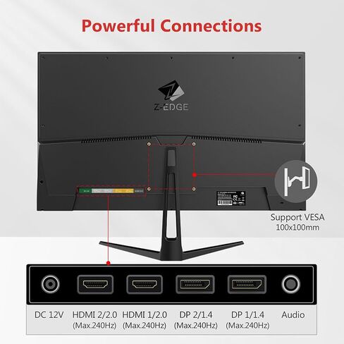 Z-Edge 27-inch Gaming Monitor 1920x1080 IPS 240Hz Gaming Monitor 1ms Frameless LED, UG27PJ AMD Freesync Premium Display Port HDMI Built-in Speakers in Kuwait