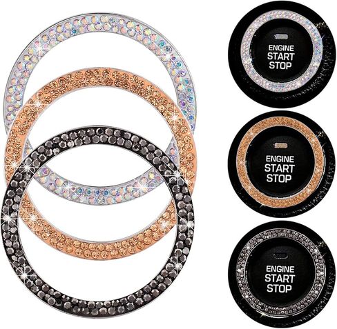 Rhinestone Car Bling Ring Sticker, Bling Car Accessories, Push to Start Button Start Engine Ring 1 Pcs(Black) in Saudi Arabia