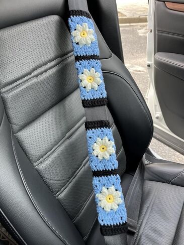 Crochet Daisy Steering Wheel Cover, Handmade Steering Wheel Cover for Women,Cute Steering Wheel Cover,Car Accessories (Black Steering Wheel Cover) in Kuwait