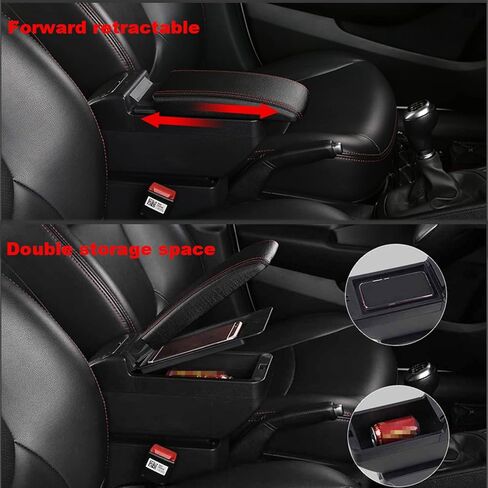 صندوق مسند الذراع لسيارة Toyota Yaris Hybrid 2015-2021 صندوق تخزين مركزي وحدات تحكم مركزية يدوية مع حامل أكواب ومسند ذراع وإكسسوارات مزدوجة الطبقة باللون الأسود (أسود مع خيط أسود) in Kuwait