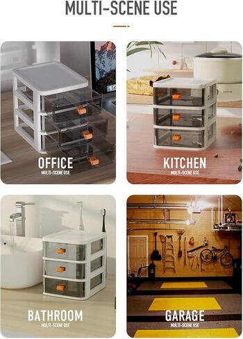 تخزين بلاستيكي من 3 طبقات من Baffect، أدراج تخزين قابلة للتكديس، وحدة أدراج صغيرة، صندوق تخزين مكتبي من البلاستيك الشفاف لمجموعة المنزل، ومستحضرات التجميل، واللوازم المكتبية، وتخزين الحرف اليدوية in Kuwait