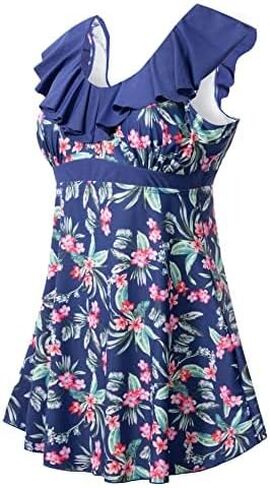 wantdo Women's One Piece Plus Size Swimsuit Tummy Control Recycled Ruffle Swimdress Bathing Suit with Swim Shorts in Saudi Arabia
