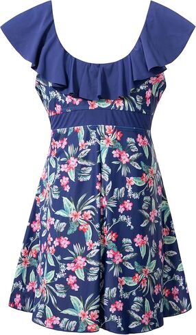 wantdo Women's One Piece Plus Size Swimsuit Tummy Control Recycled Ruffle Swimdress Bathing Suit with Swim Shorts in Saudi Arabia