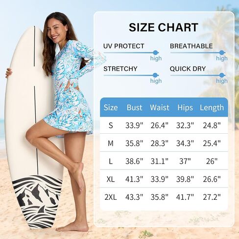 ملابس سباحة من قطعة واحدة للنساء من Rash Guard بدلة استحمام بأكمام طويلة مع تنانير للسيدات للسباحة بوركيني أكثر من 50 UPF 50+ in Saudi Arabia