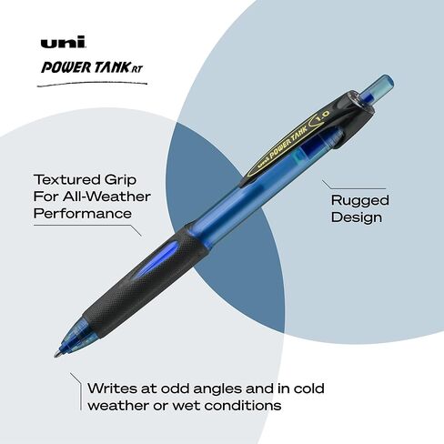 Uniball PowerTank RT Black Pens 12 Pack, 1.0mm Bold Pens, Ballpoint, Pen Retractable, Bulk Pens, Bulk Ink Pens, Office Supplies, Colored Pens, School Pens, Smooth Writing Pens in Saudi Arabia