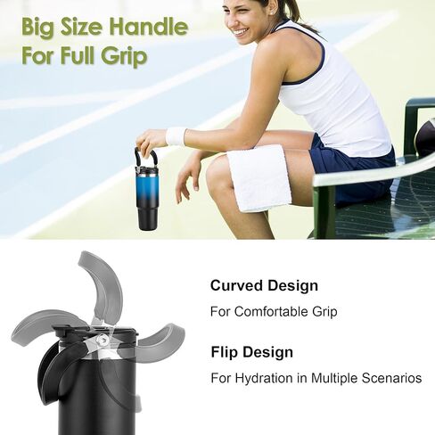 زجاجات مياه سعة 32 أونصة مع ماصة ومقبض كبير، عبوة من قطعتين، مجموعة زجاجات مياه معزولة، غطاء مزدوج الاستخدام، يناسب أي حامل أكواب في السيارة، من الفولاذ المقاوم للصدأ، مقاوم للتسرب لصالة الألعاب الرياضية أثناء السفر، أزرق وأسود متدرج in Kuwait