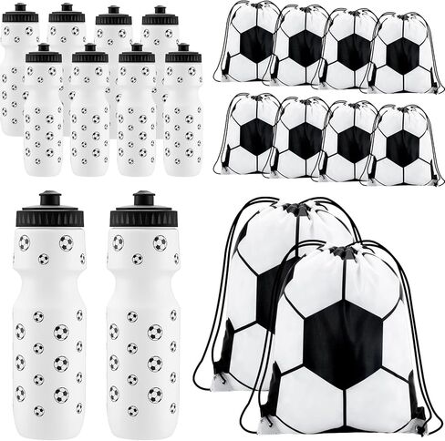 20 Pcs Soccer Party Favors 10 Pcs 13.4 x 16.9 Inch Soccer Drawstring Bags and 10 Pcs 24 oz Soccer Squeeze Water Bottles Football Drawstring Backpack Sport Bottles Plastic for Kids Party Supplies in Kuwait