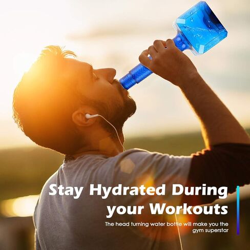 زجاجة مياه Thor Hammer - 1.7 لتر أسود - خالية من مادة BPA Mjolnir Sports Hydro Novelty هدية مرحة مانعة للتسرب، متينة، غير سامة، للياقة البدنية للبالغين في الهواء الطلق، 58oz (أزرق) in Kuwait