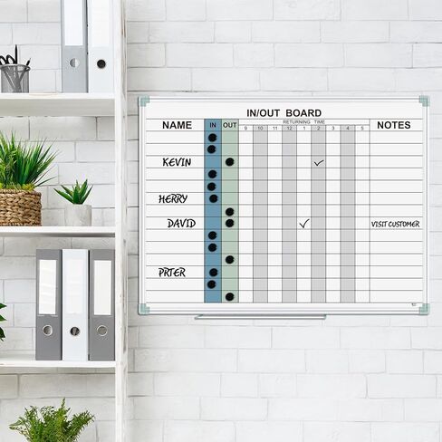 لوحة مسح جافة مغناطيسية للداخل والخارج، لوحة مخططة للموظف داخل/خارج مقاس 24 بوصة × 18 بوصة، لوحة إشعارات بإطار من الألومنيوم مثبتة على الحائط ملونة in Kuwait