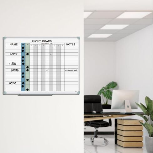 لوحة مسح جافة مغناطيسية للداخل والخارج، لوحة مخططة للموظف داخل/خارج مقاس 24 بوصة × 18 بوصة، لوحة إشعارات بإطار من الألومنيوم مثبتة على الحائط ملونة in Kuwait