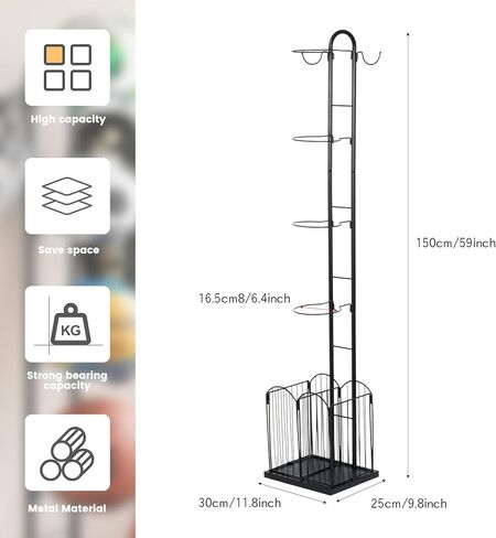 Ball Storage Rack Garage Sports Equipment Organizer Freestanding Sport Equipment Storage, 4 Tiers Basketball Holder with Baskets and Hooks, Black in Kuwait