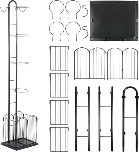 Ball Storage Rack Garage Sports Equipment Organizer Freestanding Sport Equipment Storage, 4 Tiers Basketball Holder with Baskets and Hooks, Black in Kuwait