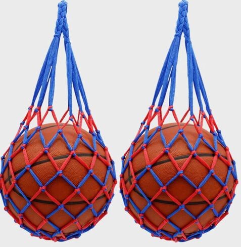 Net Bag 2PCSBlue red Nylon Single Ball Mesh Bag Carrier for Volleyball Basketball Football Socc in Kuwait
