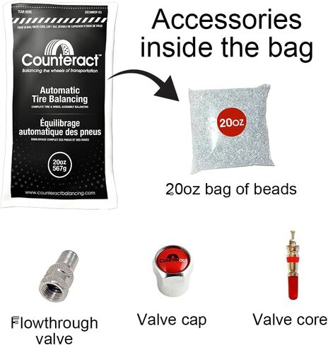 Counteract DIYDK-6 Do It Yourself Tire/Wheel Balancing Beads Dually Kit - Light Duty Truck Tires, (6) 6oz DIY Bead Bags, (6) Valve Caps and Cores, (1) Core Remover, Injector Bottle in Kuwait