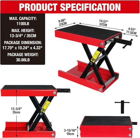 رافعة رفع هيدروليكية للدراجات النارية باللون الأحمر الكبير بسعة تحميل 1500 رطل، طاولة رفع للرياضات القوية تعمل على حامل مقص للدراجة الترابية ATV، مناسب للدراجات النارية UTV على الجليد، أحمر، T64017 in Kuwait