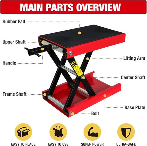 رافعة رفع هيدروليكية للدراجات النارية باللون الأحمر الكبير بسعة تحميل 1500 رطل، طاولة رفع للرياضات القوية تعمل على حامل مقص للدراجة الترابية ATV، مناسب للدراجات النارية UTV على الجليد، أحمر، T64017 in Kuwait
