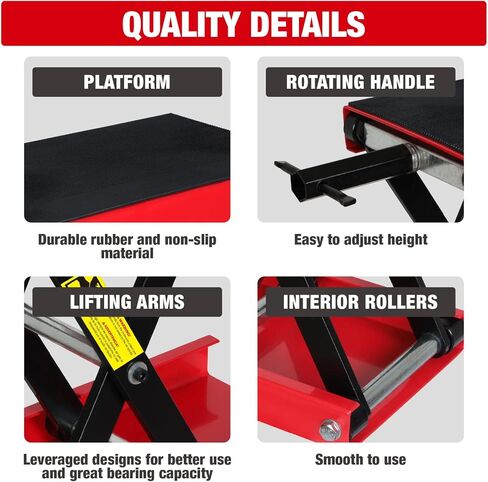 رافعة رفع هيدروليكية للدراجات النارية باللون الأحمر الكبير بسعة تحميل 1500 رطل، طاولة رفع للرياضات القوية تعمل على حامل مقص للدراجة الترابية ATV، مناسب للدراجات النارية UTV على الجليد، أحمر، T64017 in Kuwait