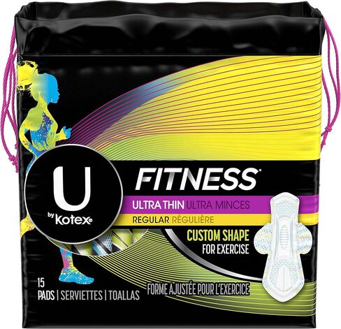 فوط U من Kotex Fitness فائقة النحافة بالأجنحة، امتصاص عادي، فوط خالية من العطور، 15 قطعة in Kuwait