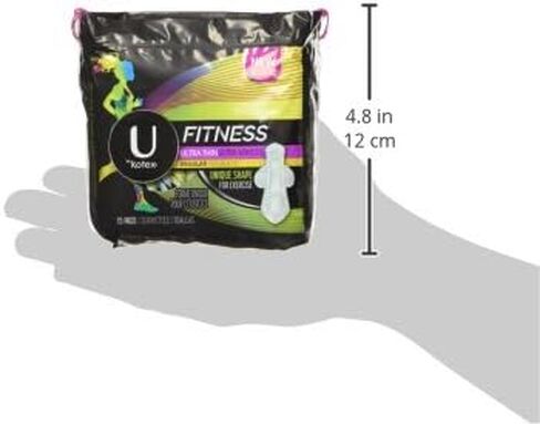 فوط U من Kotex Fitness فائقة النحافة بالأجنحة، امتصاص عادي، فوط خالية من العطور، 15 قطعة in Kuwait