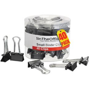 1InTheOffice Small Binder Clips, Paper Clamps, 0.38" Capacity, Black, 40 Pack