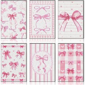AmazingSpark 6 Sets Pink Bow Diamond Art Painting Notebook A5 Pink Bowknot Sketchbook DIY Aesthetics Diamond Painting Art Kits Back to School Supplies Gifts for Women Beginners with Tools