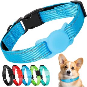 Reflective Dog Collar with AirTag Holder, Adjustable Soft Nylon for Small Puppy Dogs, Compatible with Apple GPS Tracking, Easy Install Semi-Open Design (Neon Green,XS)