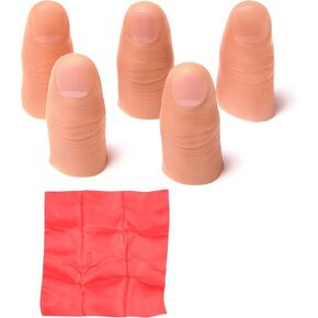 MAGIKON 5pcs Magic Thumb Tips - Soft Fake Finger for Close-Up Tricks, Stage Magic Props & Prank Toys with One Red Magic Scarf