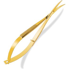 4.7 Inch Curved Stainless Steel Squeeze Scissors, Embroidery Scissors Cuticle Cutter Grooming Trimming Eyebrow Scissor Curved Tip for Eyebrow, Eyelash, Knitting, Fabric, Craft (Gold)