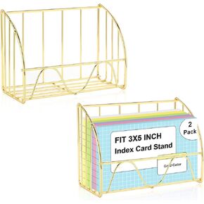 2 PCS Index Card Display Stand 3x5 Inch Business Card Stand Gold Metal Index Card Holder Greeting Cards Holders Capacity 200 Sheets Business Cards Organizer Desk Table Home Office (Gold)