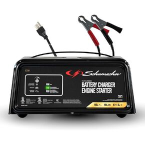 : Schumacher SC1361 Fully Automatic Jump Starter and Battery Charger for Motorcycle, Power Sport, Lawn Tractor, Car, SUV, Truck, and Boat Batteries, 50 Cranking Amps, 12 Volts, Black, 1 unit