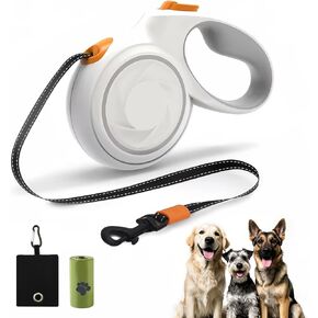 Retractable Dog Leash for Large Dogs – 16ft Reflective Tangle-Free Heavy Duty Dog Leash with One-Hand Brake, Waste Bag & Dispenser – Supports Dogs Up to 66lbs