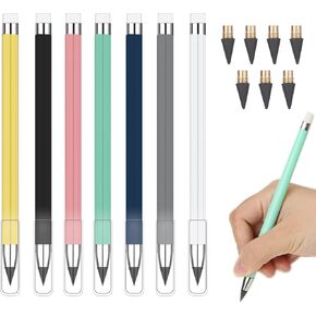 LUTER 7pcs Inkless Pencil with 7 Replacement Refills, Reusable Eternal Pencil Inkless Pencil Infinity Everlasting Pencil for Writing and Drawing Office School and Family Supplies