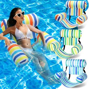 3 Pack Pool Chair Float Adult, Adjustable Heavy Duty Floating Lounge Chairs, Fabric Floating Hammock, Inflatable Pool Floats for Party Summer Water Beach Lake Fun(Blue-Yellow Series)