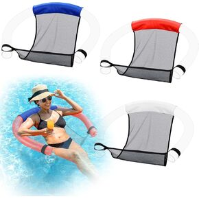 3 Pcs Mesh Floating Pool Noodle Chair Red White and Blue Pool Float Chair Noodle Slings Water Float Seat for Adults Summer Beach Toys Outdoor Swimming Party Accessories(Pool Noodle Not Included)