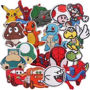 18pcs Cute Cartoon Kids Embroidery Patches,Spider Iron on DIY Repair Appliques Car Dinosaur Badges for Clothing, Jeans, Jackets, Pants, Dresses, Shoes, Hats, Backpacks