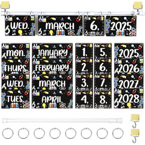 Science Themed Magnetic Flip Calendar Set for Classroom, Calendar Bulletin Board Wall Decoration with Adjustable Holder and 56 Date Cards for Teacher, Classroom Home Wall Decor Supplies